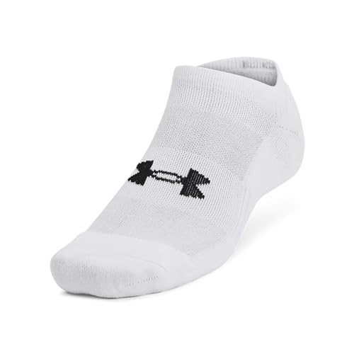 Under Armour Unisex-Adult Training Cotton No Show Socks 3 Pack, (100) White/White/Black, Large - Medaid International