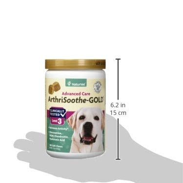 NaturVet ArthriSoothe-Gold Level 3 Advanced Joint Care for Dogs – Soft Chew Dog Supplement with Glucosamine, MSM, Chondroitin & Hyaluronic Acid – Wheat-Free Pet Supplements – 180 Ct.
