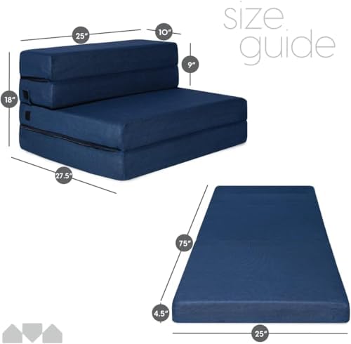 Sleeper Sofa Bed Memory Foam Futon Convertible Chair Bed Modern Fabric Perfect for Living Room Apartment or Loft (Blue(Large))|B0DS9847XC