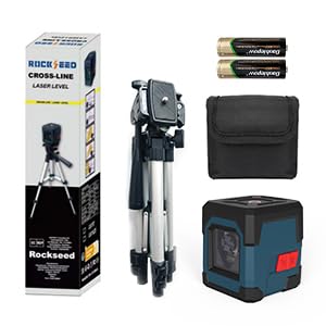 Laser Level, RockSeed Cross Line Laser with Self-Leveling, Vertical and Horizontal Line, Rotatable 360 Degree, Carrying Pouch, Battery Included (Green with27 inch Tripod) - Medaid International