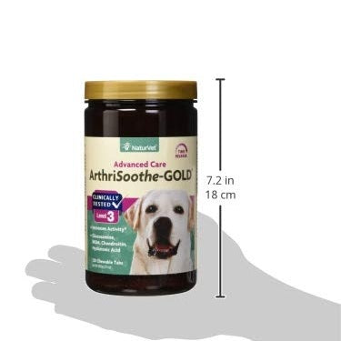 NaturVet – ArthriSoothe-GOLD – Level 3 Advanced Joint Care | Clinically Tested to Support Connective Tissue, Cartilage Health & Joint Movement | Enhanced with Glucosamine, MSM, Chondroitin & Green Lipped Mussel | For Dogs & Cats | 120 Chewable Tablets