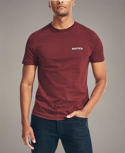 Nautica Men's Short Sleeve Solid Crew Neck T-Shirt, Royal Burgundy, X-Large - Medaid International
