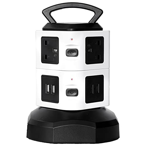 Smarti - Tower Extension Lead with 6 Outlets, 2 USB-C, Surge Protection