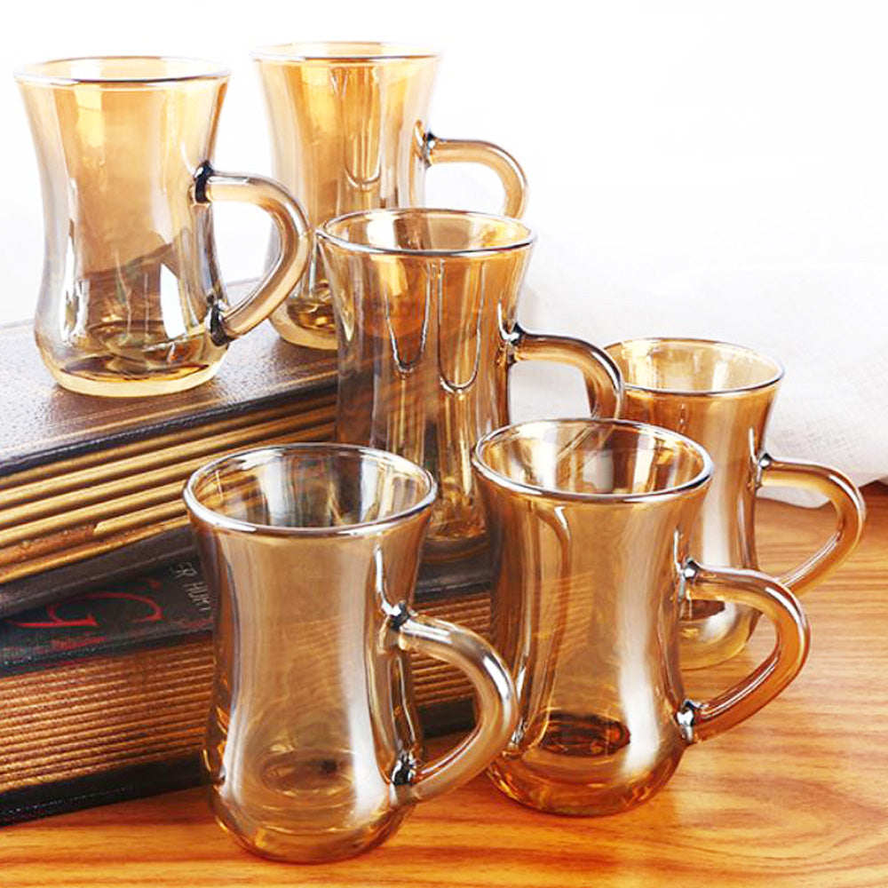 6 PCS Gold Turkish Tea Glasses Set