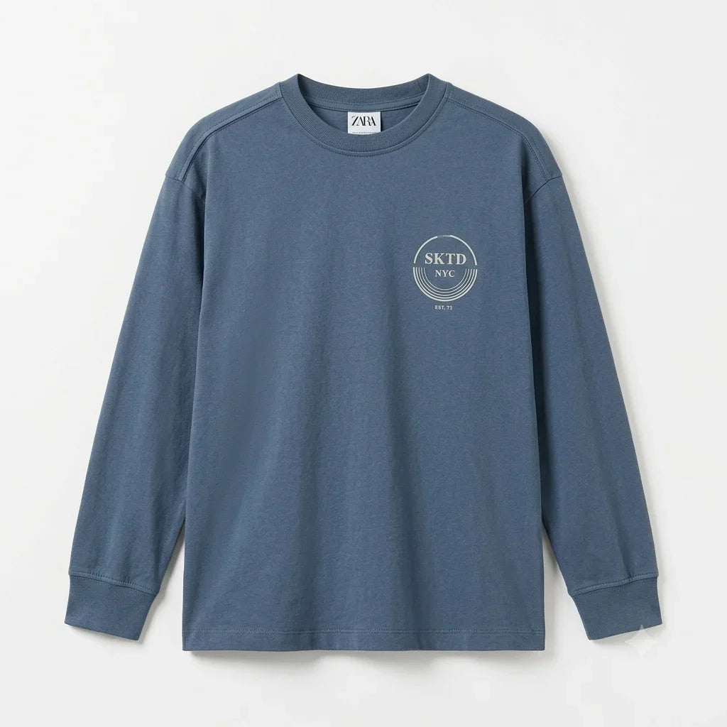 Zara Boy's Blue Chest Print Crewneck Blouse | Zara In Lebanon