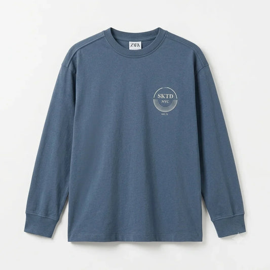 Zara Boy's Blue Chest Print Crewneck Blouse | Zara In Lebanon