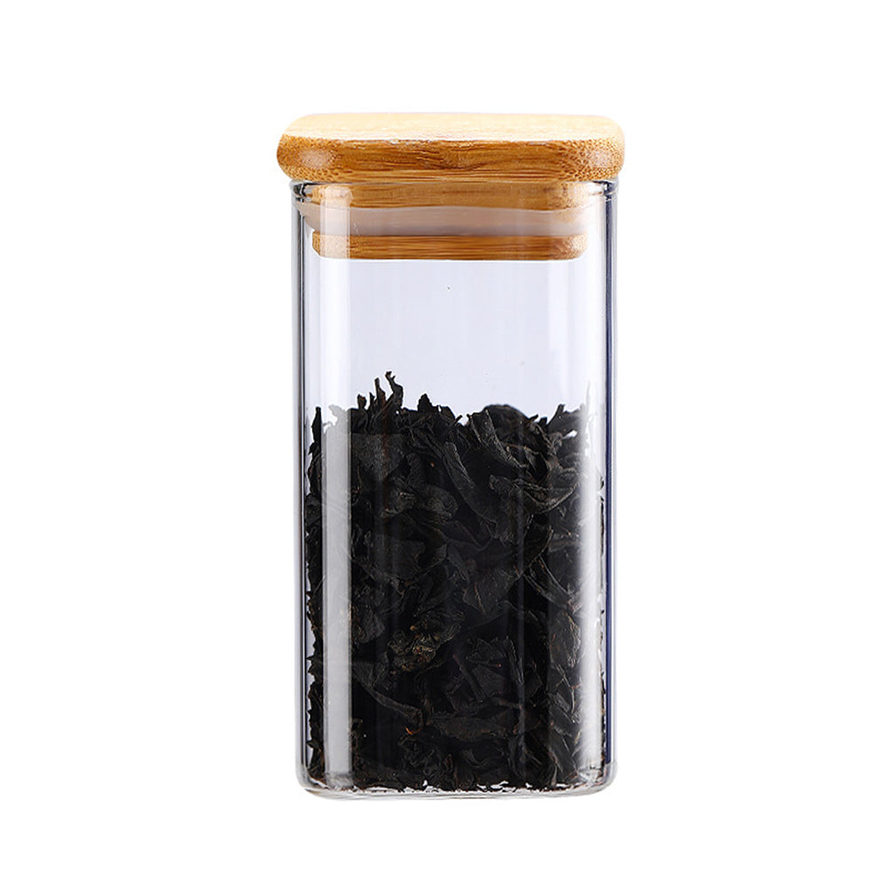 Clear Borosilicate Glass Storage Jar With Bamboo Lid 350-ml #XZ-F0003