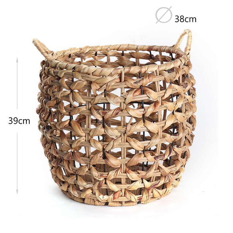 39 CM Multipurpose Handmade Rattan Woven Round Storage Basket with Handles Organizer Baskets for Living Room Bedroom Nursery Laundry - Medaid International
