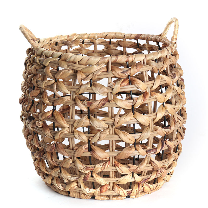 39 CM Multipurpose Handmade Rattan Woven Round Storage Basket with Handles Organizer Baskets for Living Room Bedroom Nursery Laundry - Medaid International