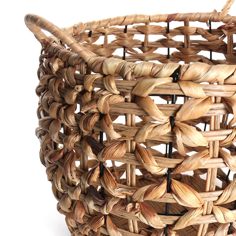 39 CM Multipurpose Handmade Rattan Woven Round Storage Basket with Handles Organizer Baskets for Living Room Bedroom Nursery Laundry - Medaid International