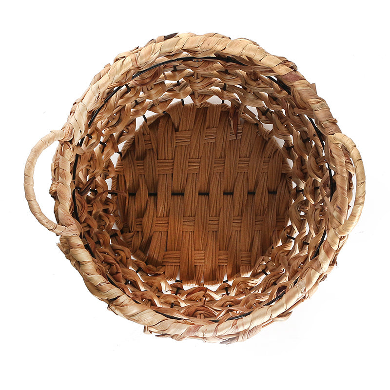 39 CM Multipurpose Handmade Rattan Woven Round Storage Basket with Handles Organizer Baskets for Living Room Bedroom Nursery Laundry - Medaid International