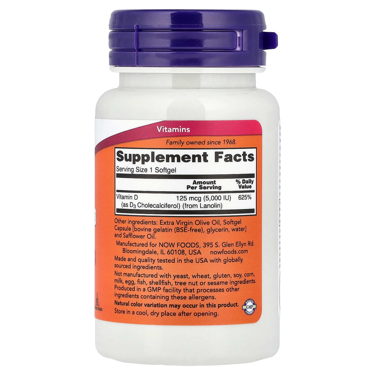 NOW Foods, Vitamin D3, High Potency, 5,000 IU, 30 Softgels