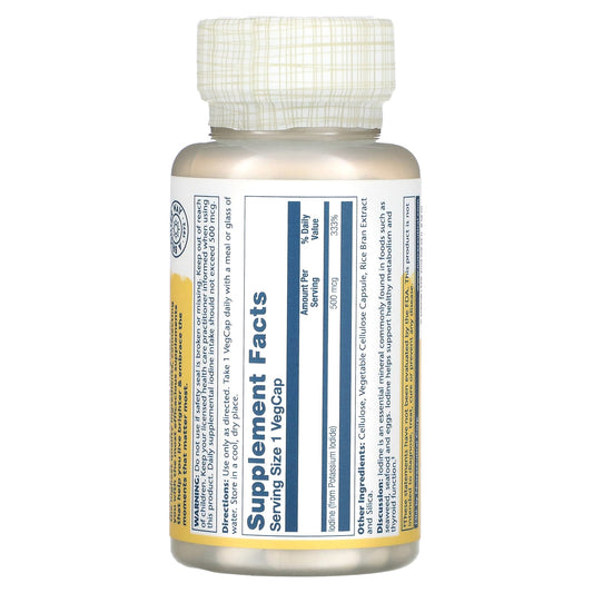 Solaray, Iodine, 500 mcg, 30 VegCaps - Medaid International