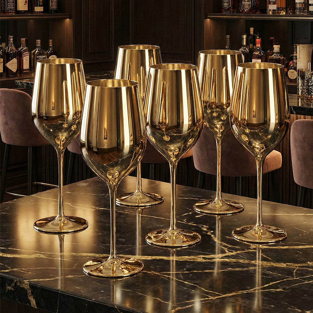 6-Pcs Elegant & Smooth Beverages Champagne Flute Glass – Gold 190ml #3769