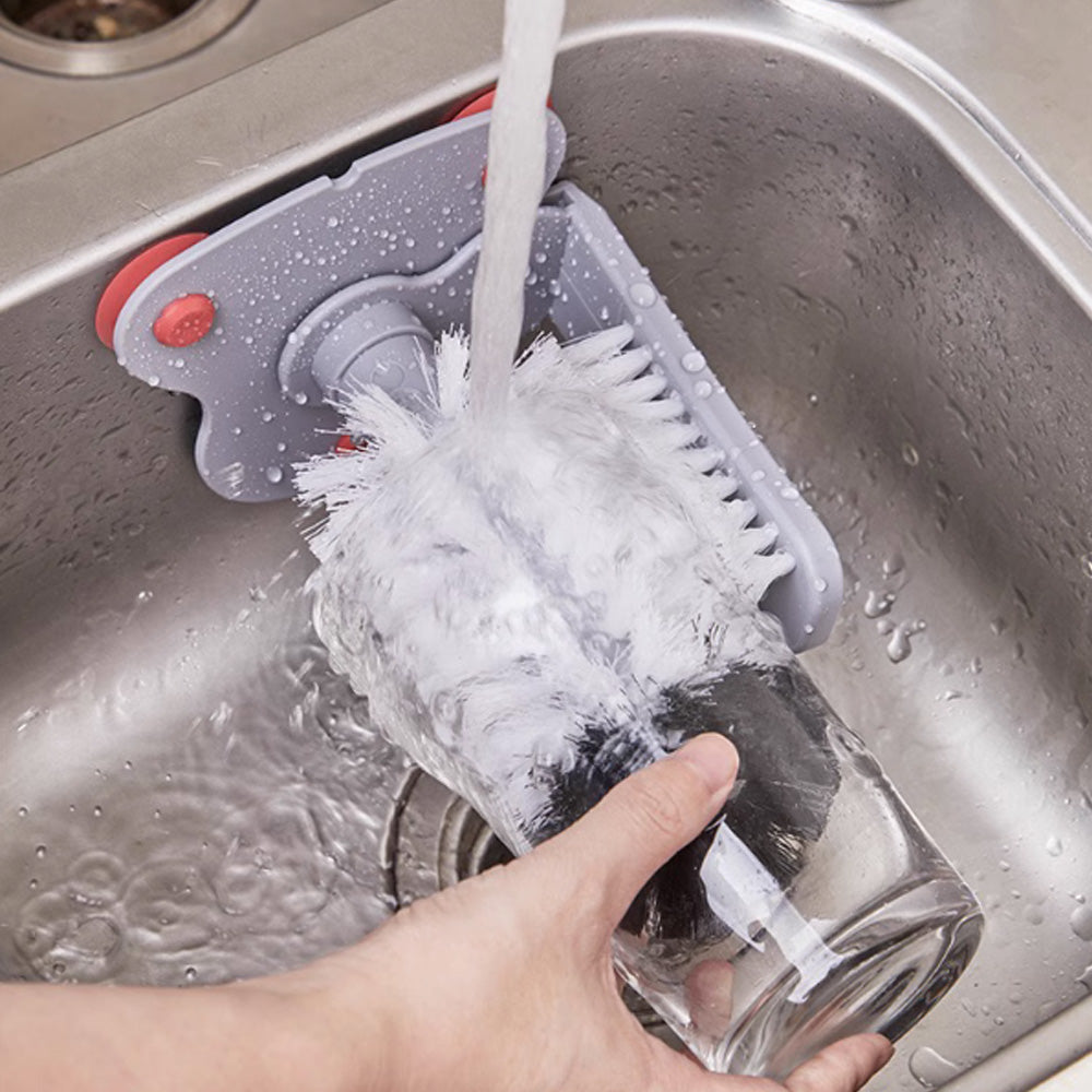 Double Side Bar Glass Brush Washer Cleaner with Suction Base