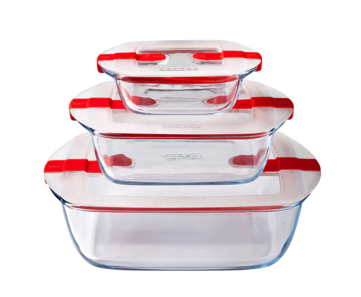 Pyrex, Cook & Heat Glass Square Dish set of 3 (0.3L,1L,2.2L)