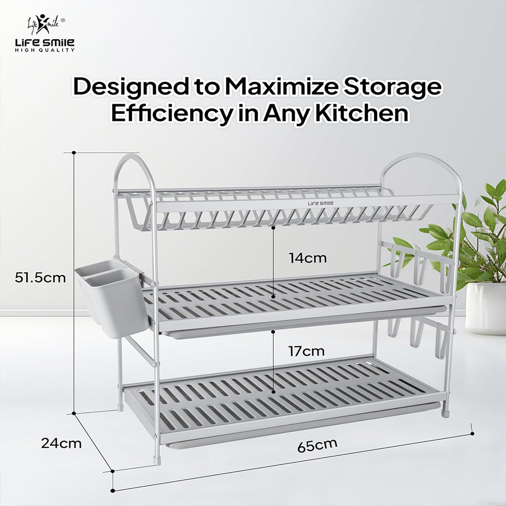 65-cm Aluminum Large 3-Layer Dish Rack