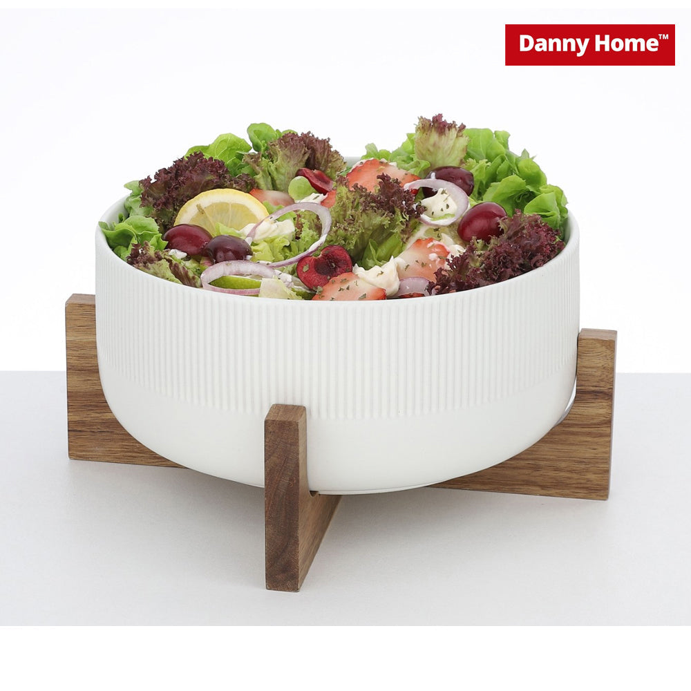 Danny Home 2.7L White Salad Bowl & Wooden Frame 22.5cm
