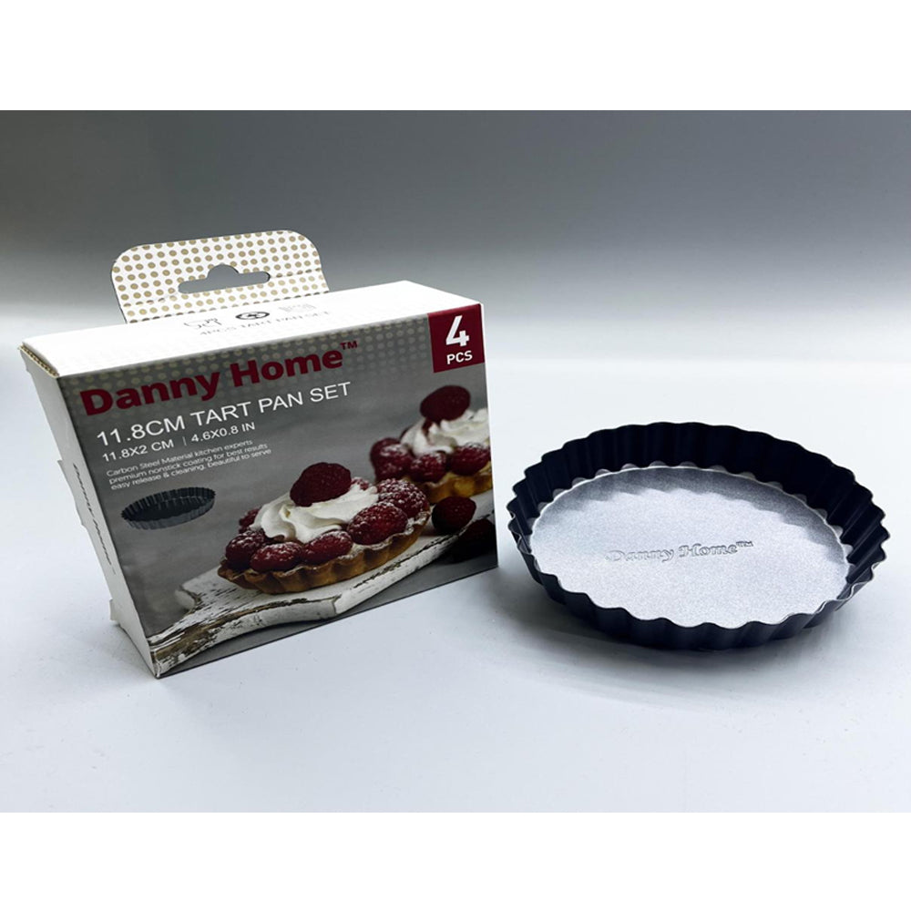 Danny Home 4-Pcs Carbon Steel Premium quality , Non-stick Detachable Mini Round Tart Pan 11.8cm