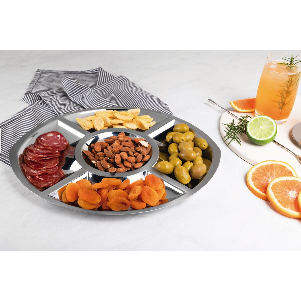 Tramontina stainless steel snack dish with five compartments