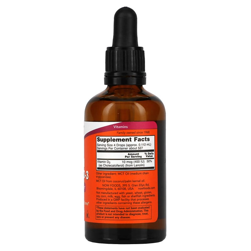 NOW Foods, Liquid Vitamin D-3, 400 IU, 2 fl oz (59 ml) - Medaid International