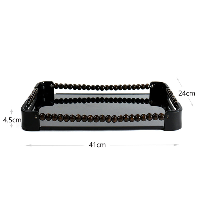 41 CM Plexi Mirrored Top Rectangular Serving Tray with Handles Multifunctional Organizer Tray for Food Drinks Snacks and Appetizers Black - Medaid International