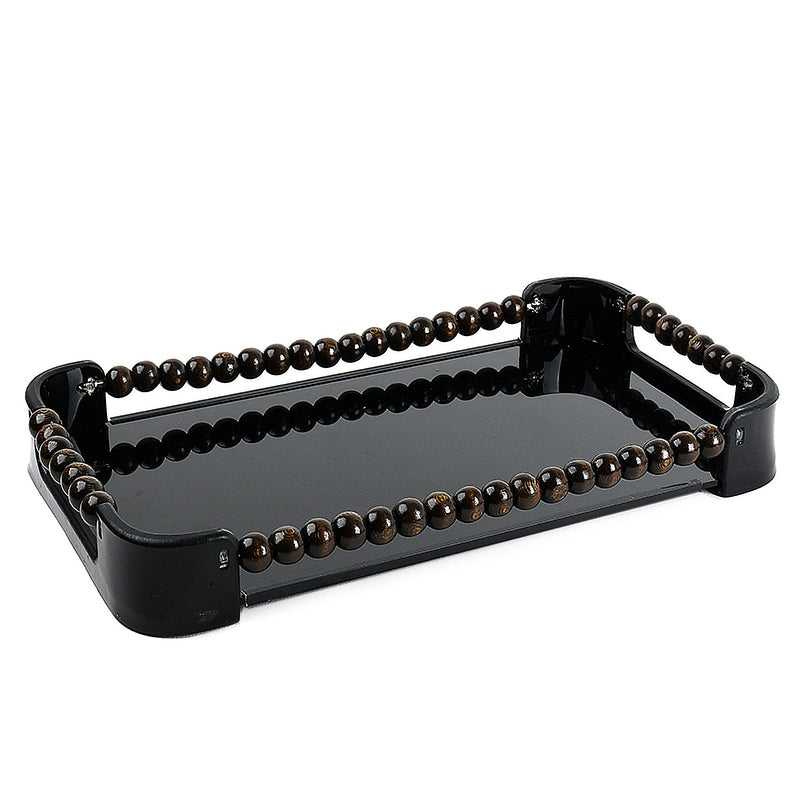 41 CM Plexi Mirrored Top Rectangular Serving Tray with Handles Multifunctional Organizer Tray for Food Drinks Snacks and Appetizers Black - Medaid International