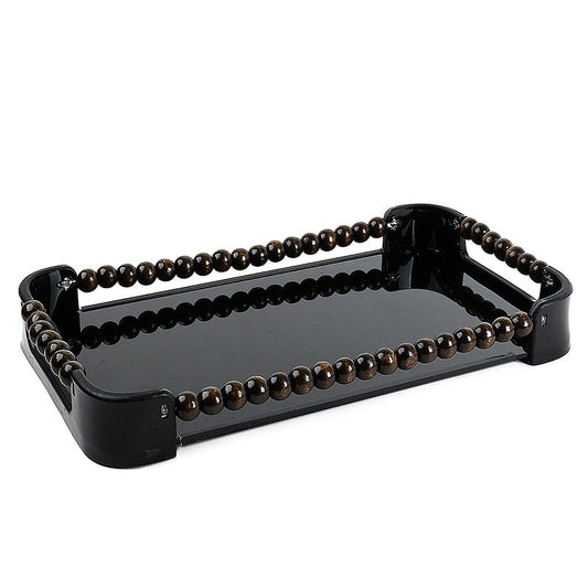 41 CM Plexi Mirrored Top Rectangular Serving Tray with Handles Multifunctional Organizer Tray for Food Drinks Snacks and Appetizers Black - Medaid International