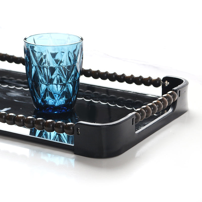 41 CM Plexi Mirrored Top Rectangular Serving Tray with Handles Multifunctional Organizer Tray for Food Drinks Snacks and Appetizers Black - Medaid International