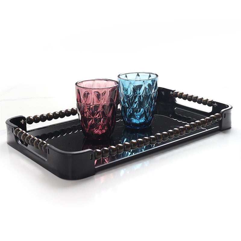36 CM Plexi Mirrored Top Rectangular Serving Tray with Handles Multifunctional Organizer Tray for Food Drinks Snacks and Appetizers Black - Medaid International