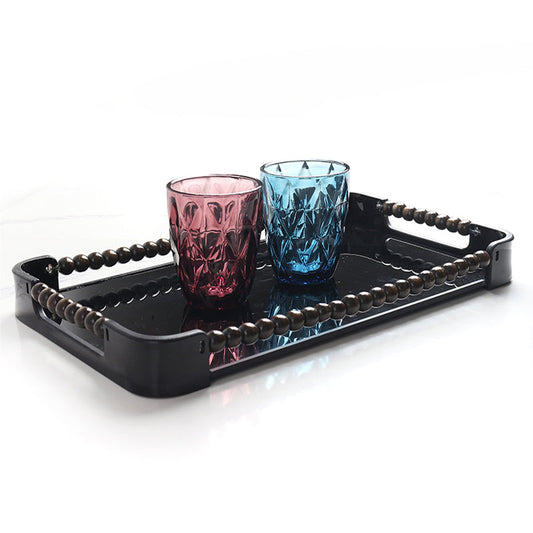 36 CM Plexi Mirrored Top Rectangular Serving Tray with Handles Multifunctional Organizer Tray for Food Drinks Snacks and Appetizers Black - Medaid International