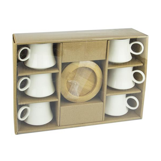 Coffee set with 6 ceramic cups 90ml & 6 bamboo saucers