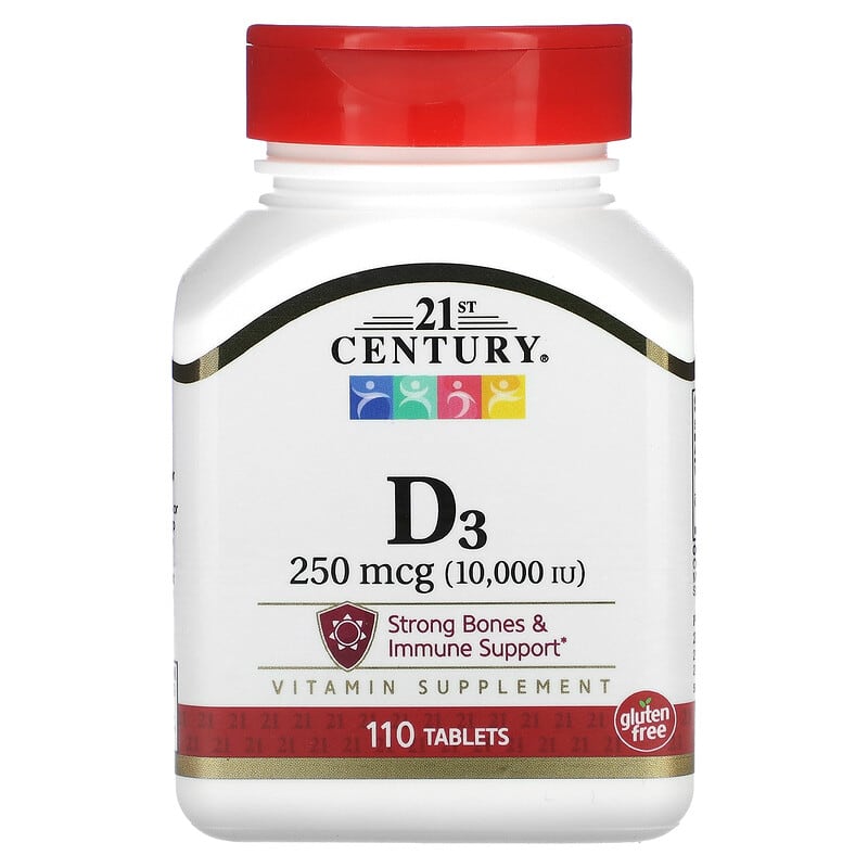 21st Century, Vitamin D3, 250 mcg (10,000 IU), 110 Tablets - Medaid International