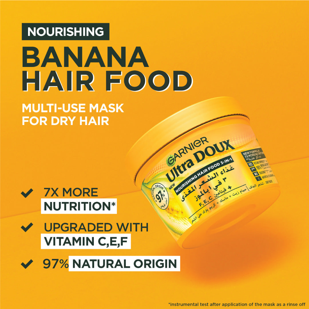 Garnier Ultra Doux Vegan Hair Food Banana And Shea Butter 3-in-1 Treatment Mask For Dry Hair