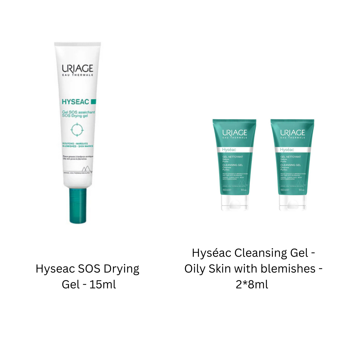 Uriage Hyseac SOS Drying  Gel - 15ml + FREE  Hyséac Cleansing Gel - Oily Skin with blemishes - 2*8ml