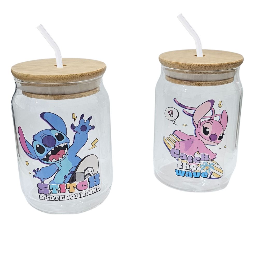 Stitch Glass Cup With Straw Lebanon