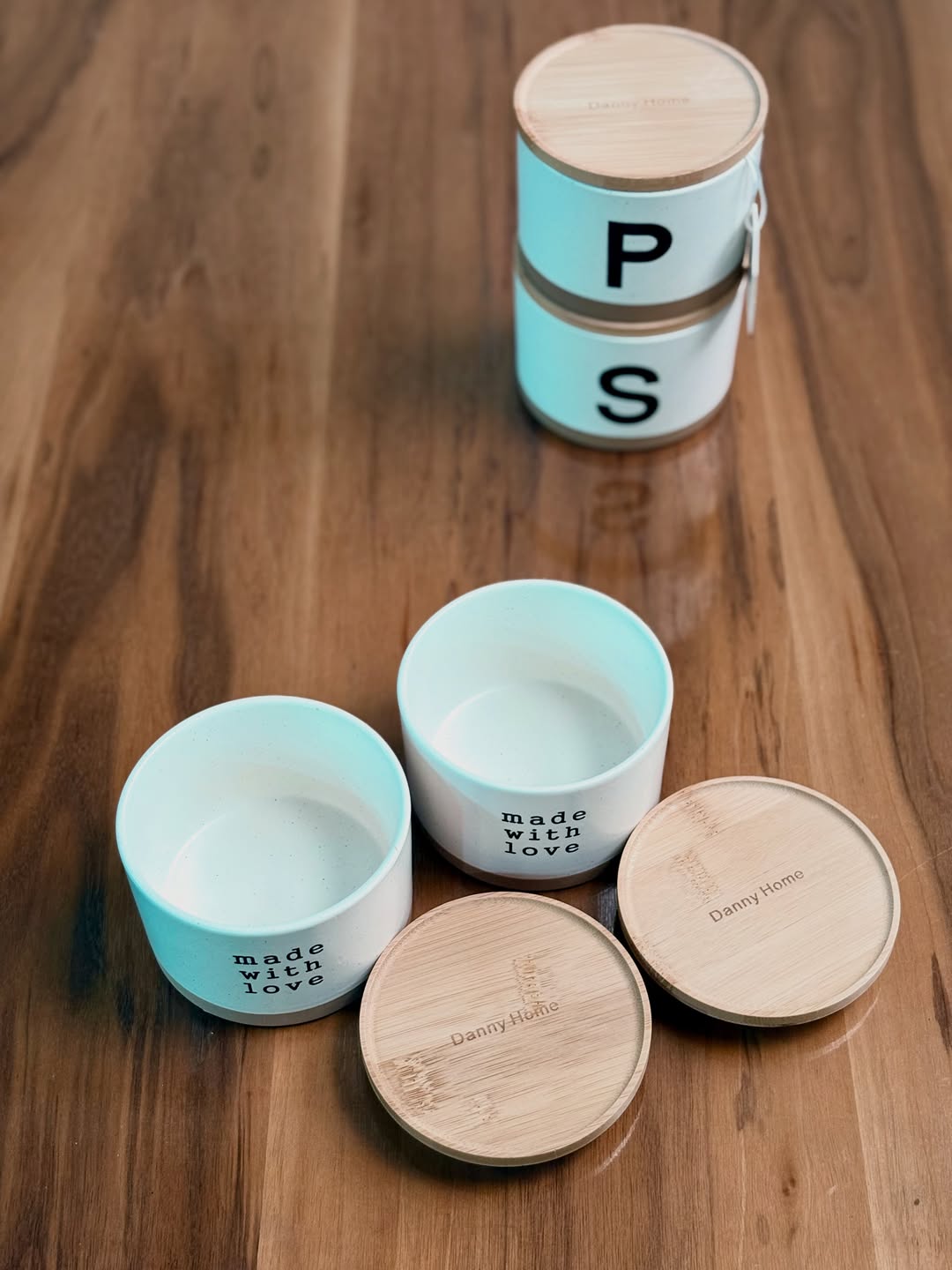 Danny Home Set of 2 Ceramic Storage Canister with Bamboo Lids