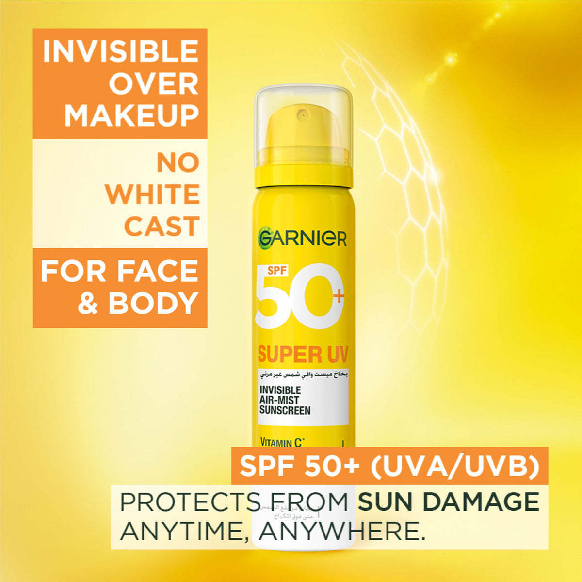 Garnier Super UV Invisible Air Mist Face & Body Sunscreen With SPF 50+ For All Skin Types 75ml