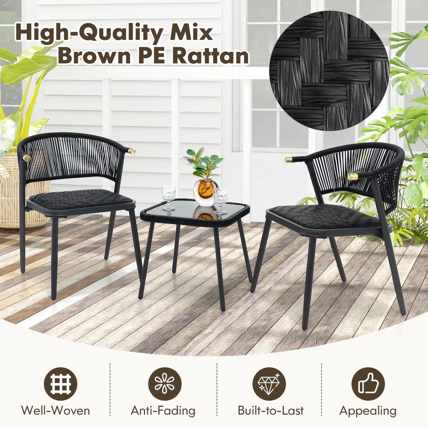 Costway 3 Piece Outdoor Wicker Furniture Set