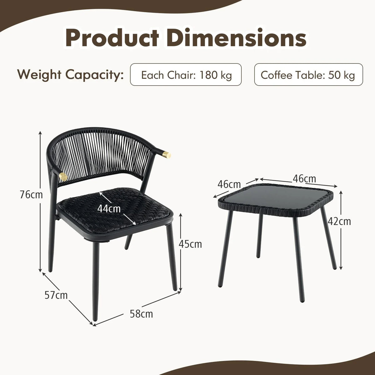 Costway 3 Piece Outdoor Wicker Furniture Set