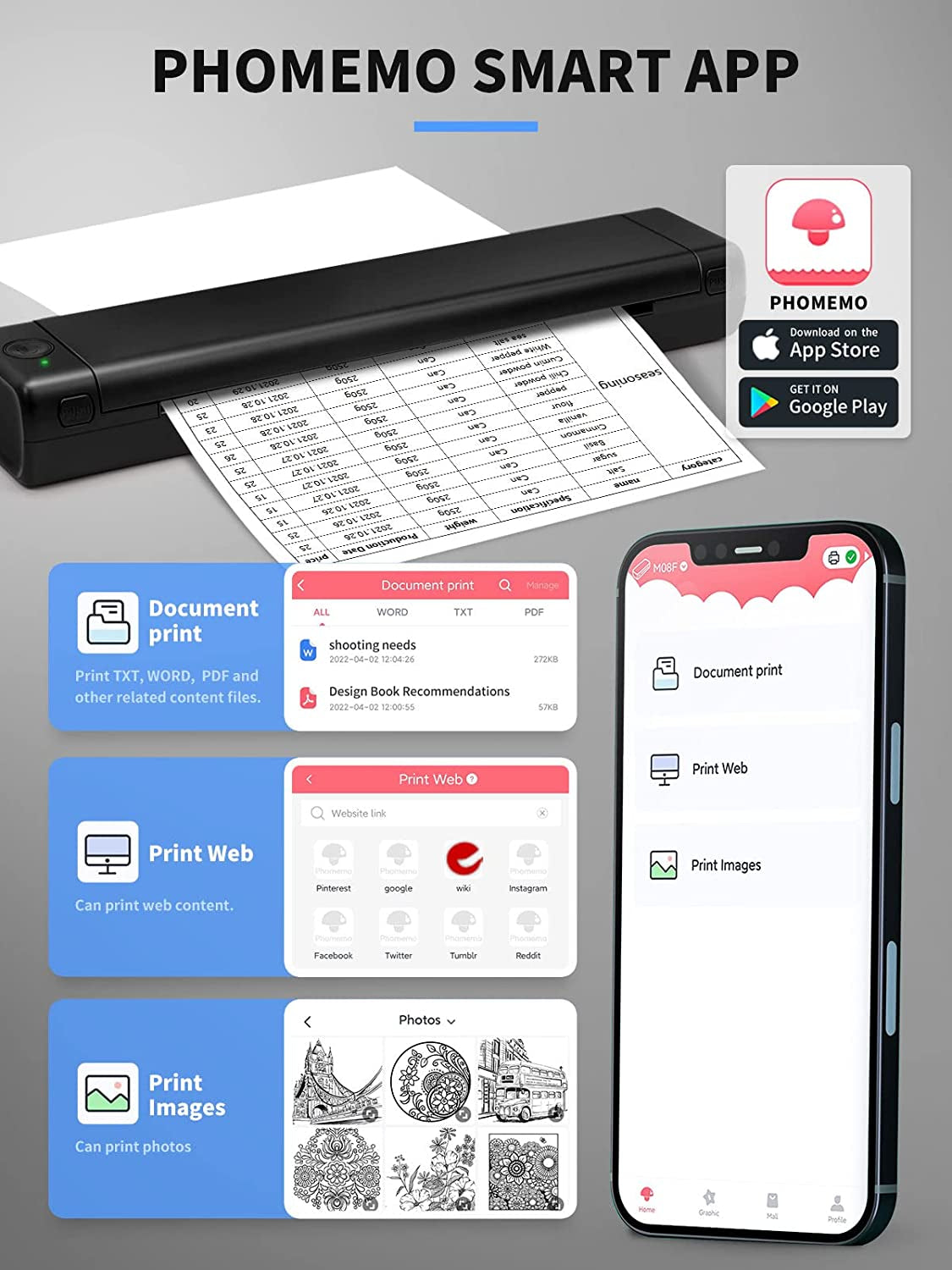 Portable Wireless Printer - Phomemo M08F