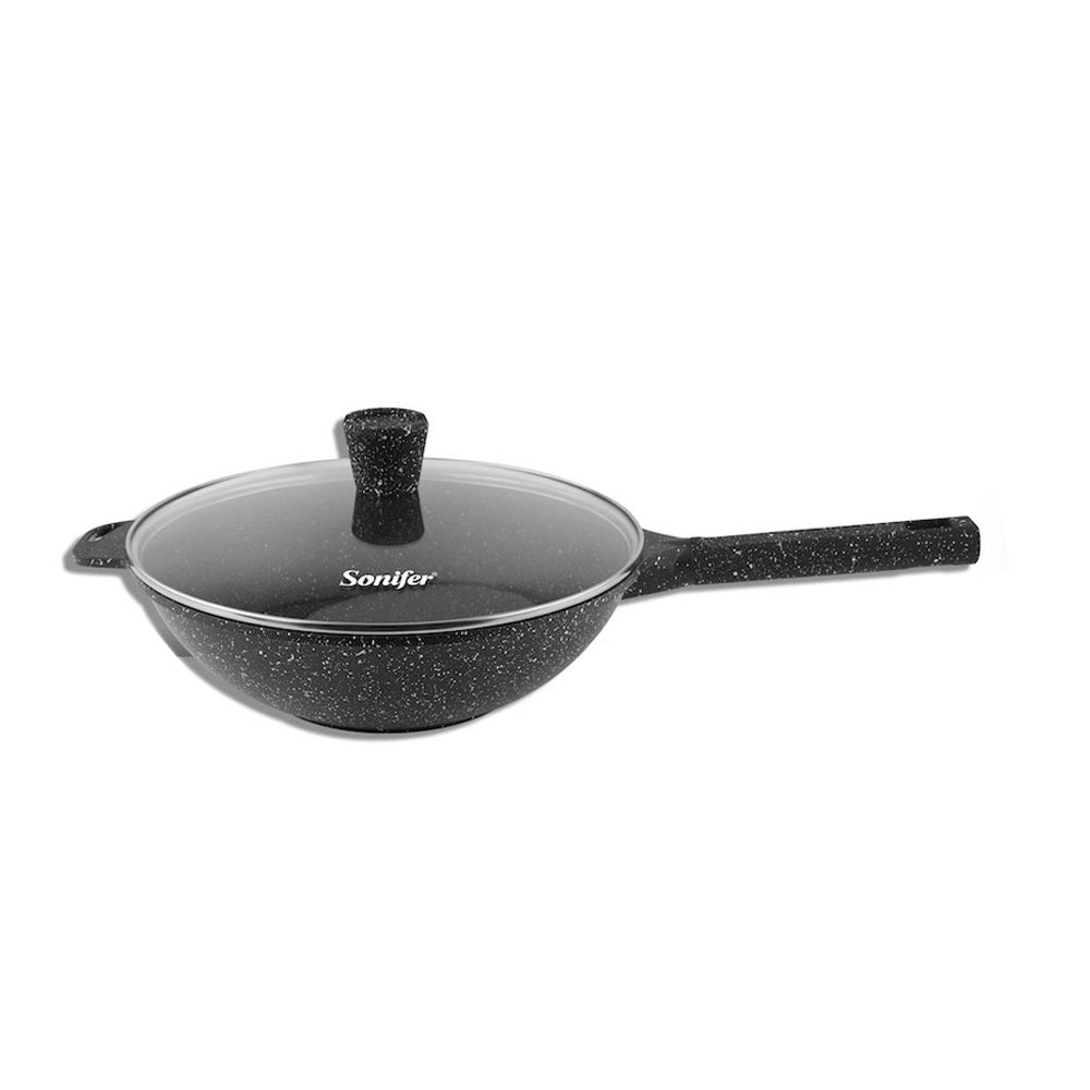 Sonifer, 32cm 5.3L Non-Stick Granite Deep Fry Pan With Glass Lid