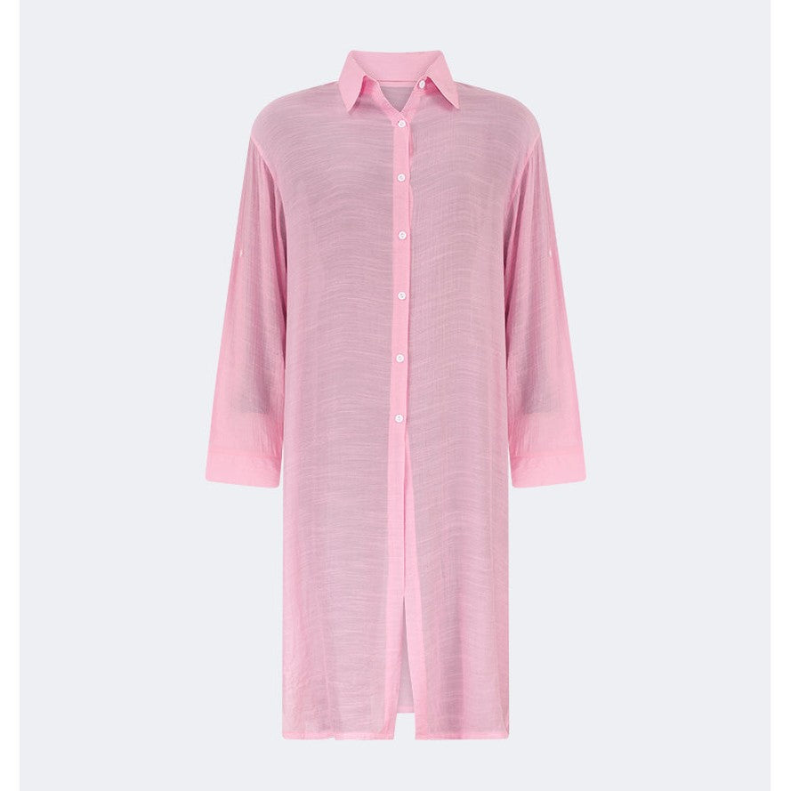 Oil And Gaz Chic Women Beach Linen Dress Ls Pink - Medaid International