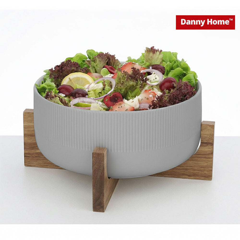 Danny Home 2.7L White Salad Bowl & Wooden Frame 22.5cm