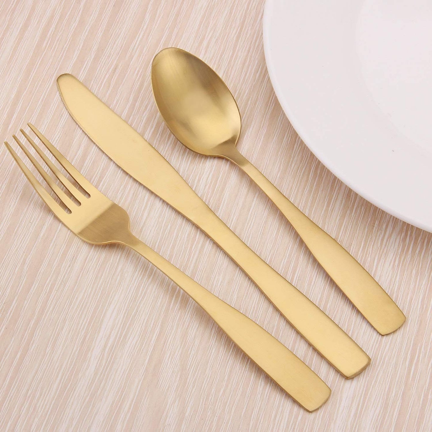 Danny Home 30-Pieces Stainless Steel Elegant Matte Gold Flatware Set
