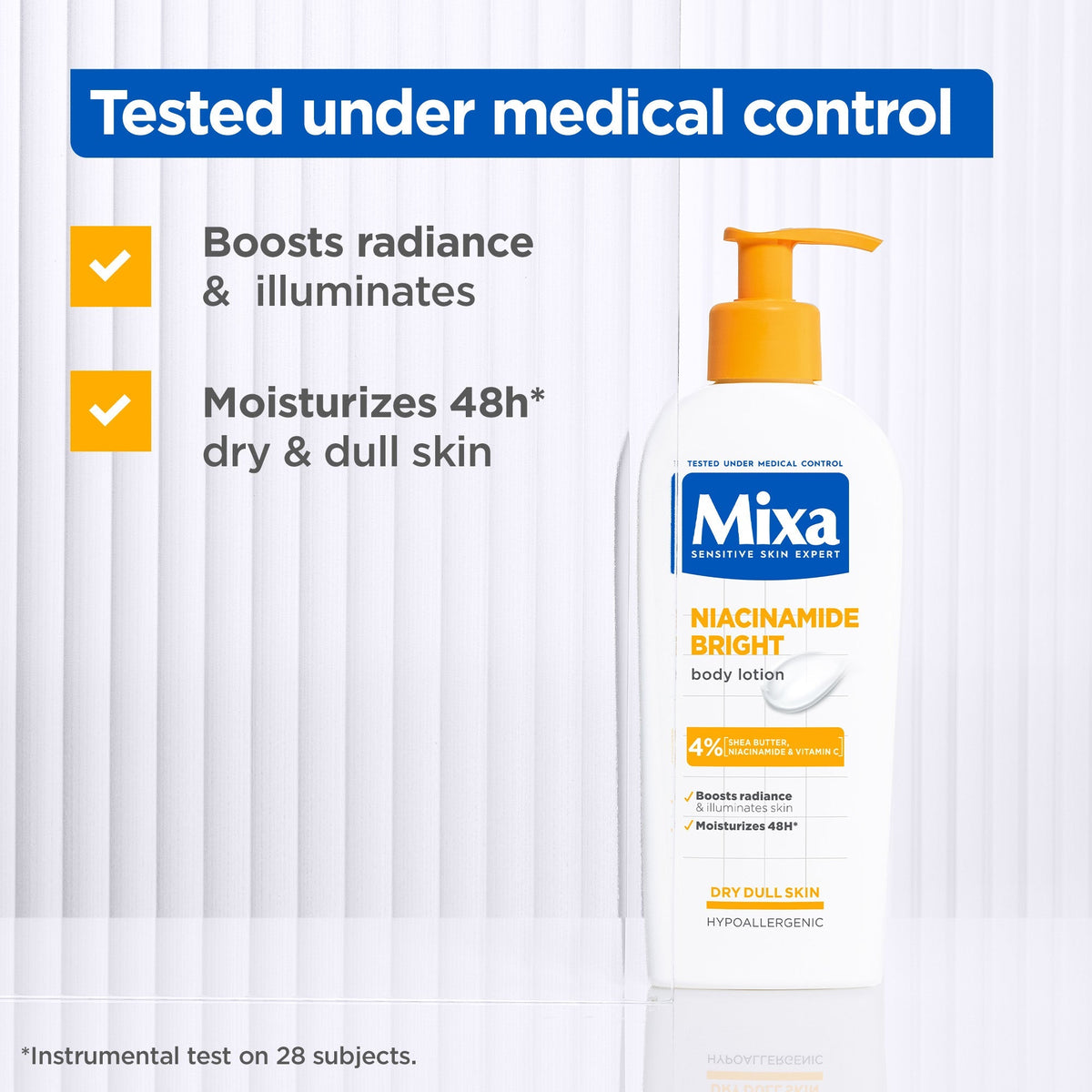 Mixa Niacinamide Bright Body Lotion - For Dry & Dull Skin in Need of Unifying - With Shea Butter, Niacinamide & Vitamin C - 250 ml