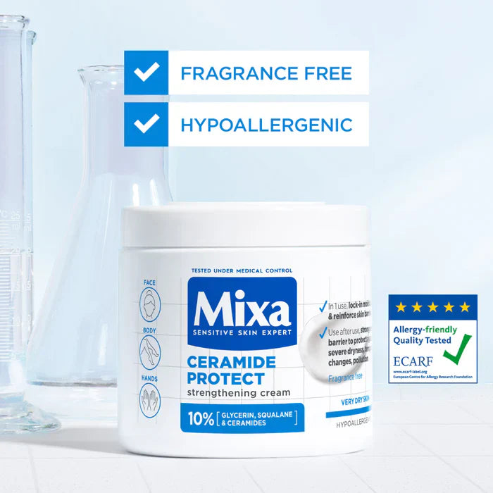 Mixa Ceramide Protect Face, Hands & Body Cream Jar For Dry, Very Dry and Sensitive Skin 400ml
