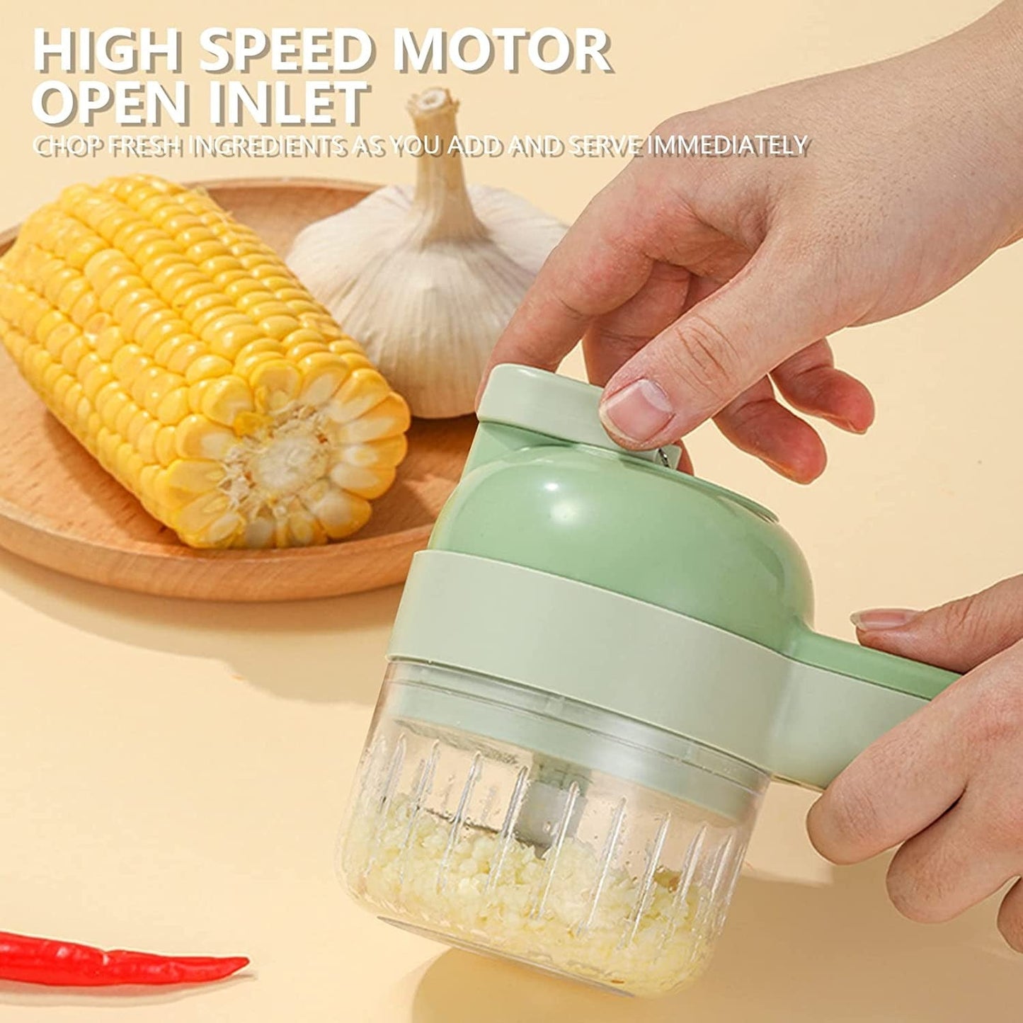 4 in 1 Rechargeable Electric Kitchen Chopper Garlic Masher Meat Grinder Mini Food Garlic Vegetable Crusher Slicer Rechargeable Food Processor