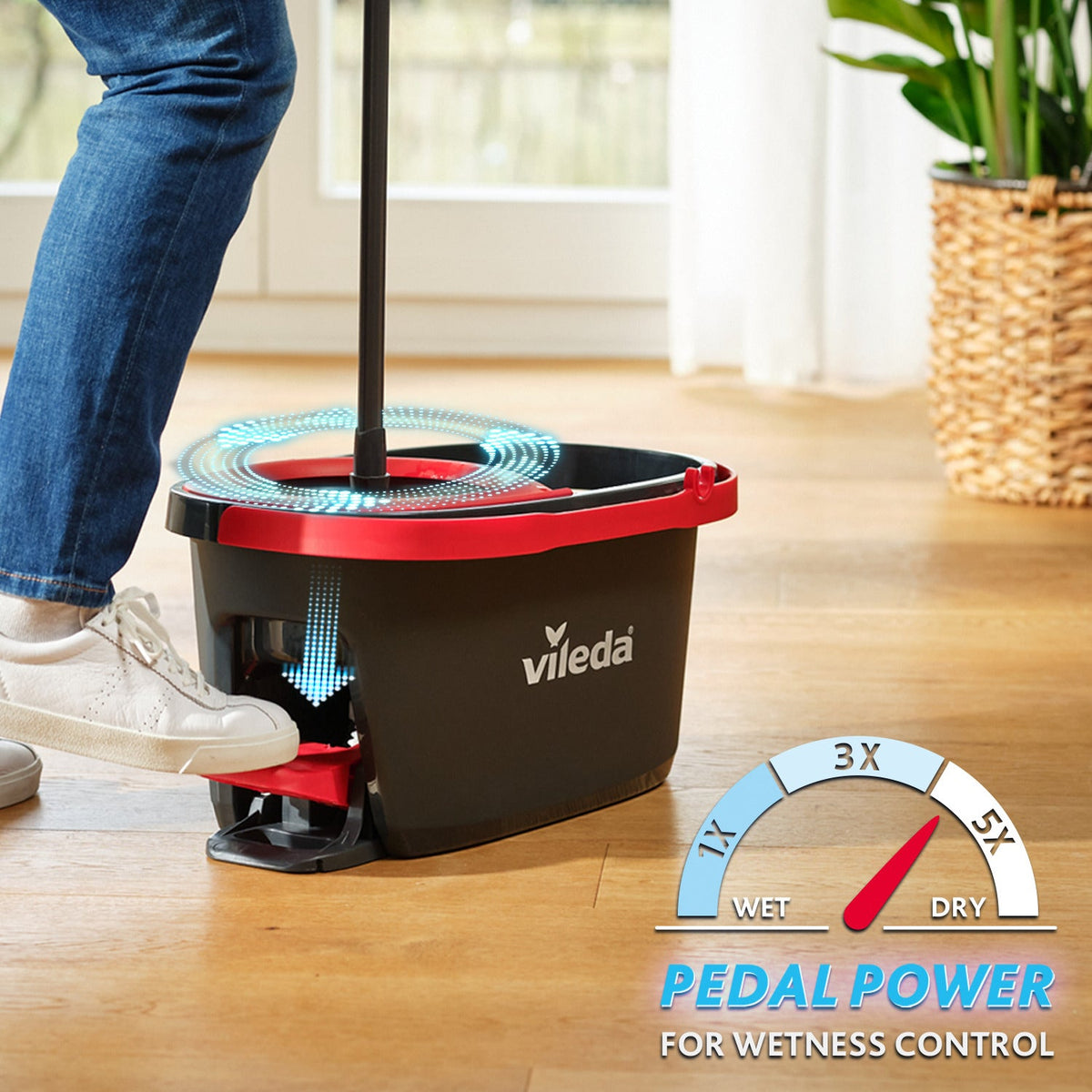 Vileda Turbo Rotating Mop Bucket Set with Foot Pedal |Telescopic Handle 85 – 123 cm | Floor mop with spinning wringer | Turbo 2in1 Microfibre Mop Head