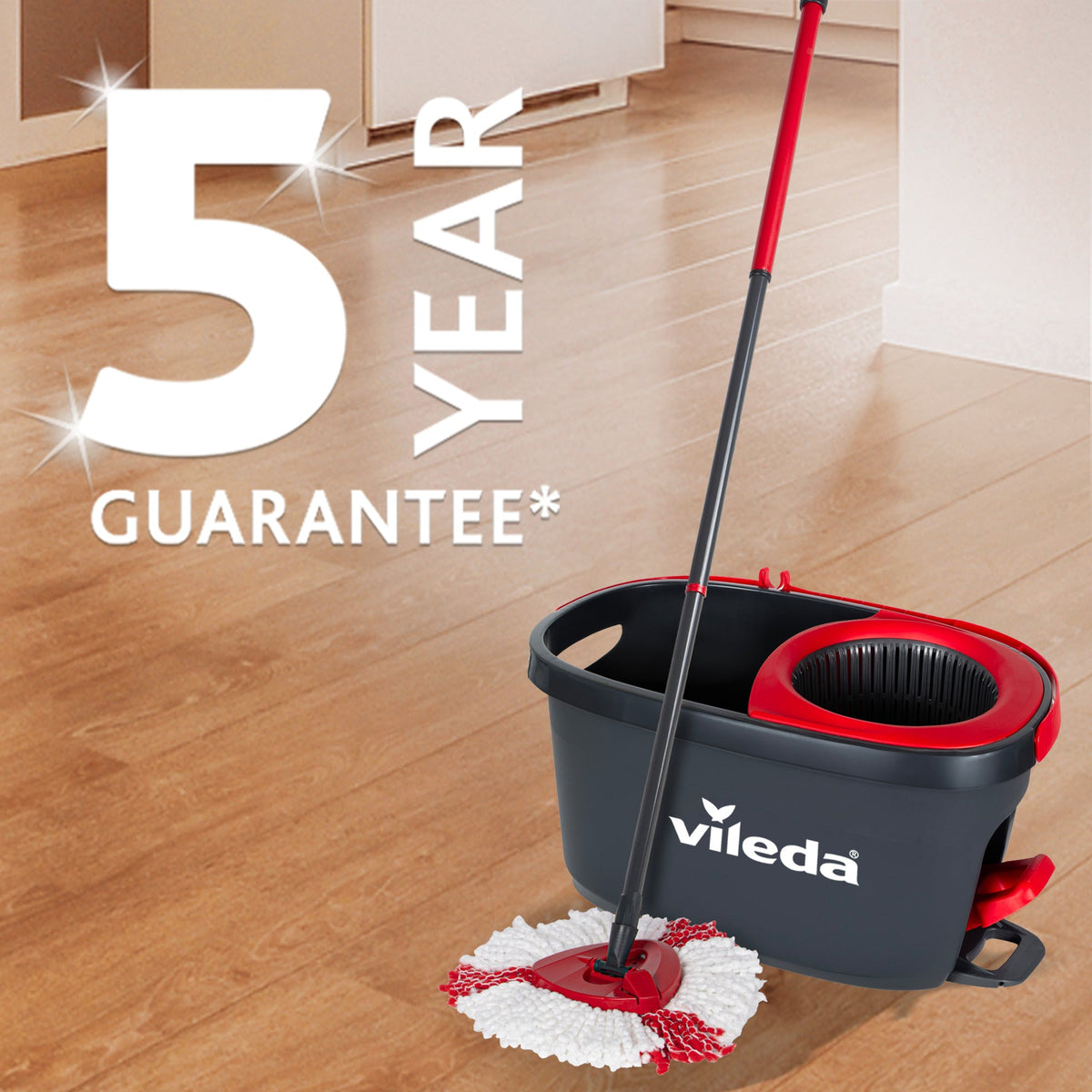 Vileda Turbo Rotating Mop Bucket Set with Foot Pedal |Telescopic Handle 85 – 123 cm | Floor mop with spinning wringer | Turbo 2in1 Microfibre Mop Head